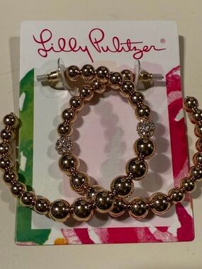 Lilly Pulitzer Rose Gold Beaded Hoop Earrings with Crystal Accents